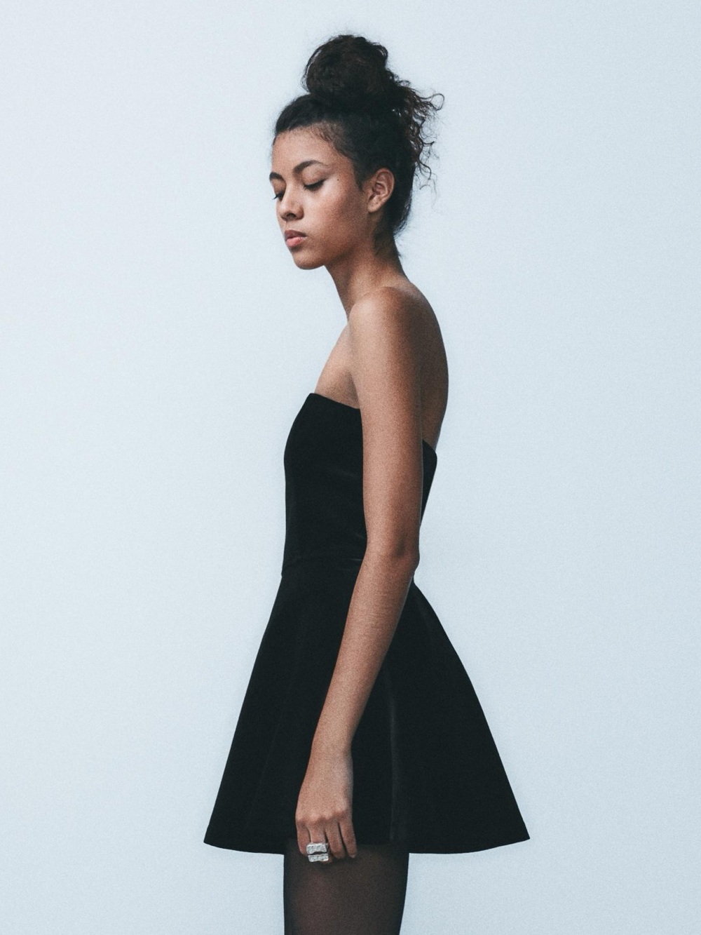 Zara Black Velvet Strapless Mini Dress